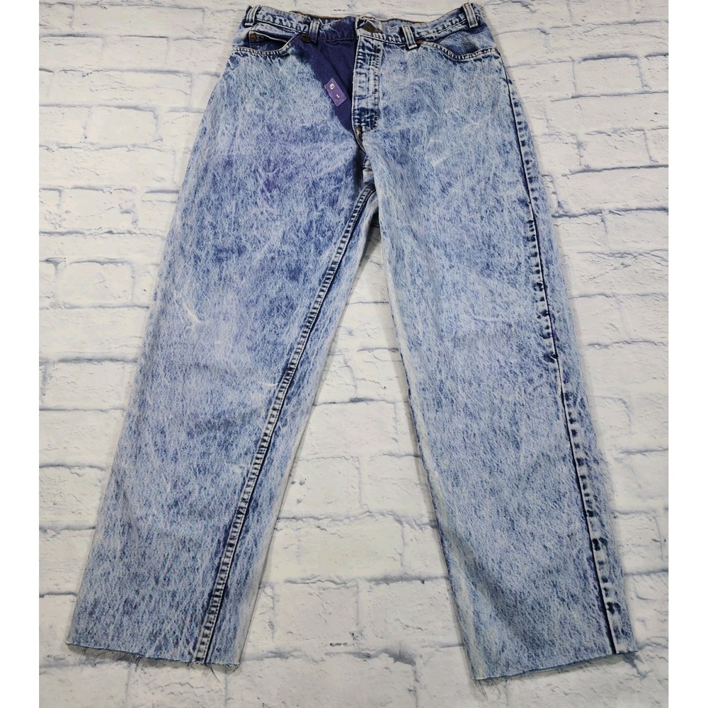 Levi 550 UPCYCLE Jeans 33X29 Orange Tab Acid Wash Cut Hem Denim MADE USA VINTAGE